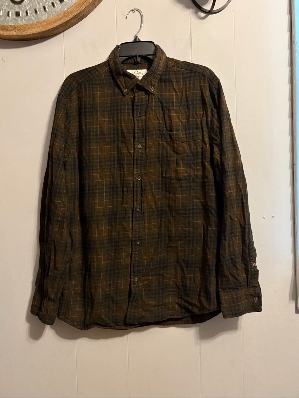 St. John's Bay Brown and Rust Plaid Button-Down Flannel Shirt